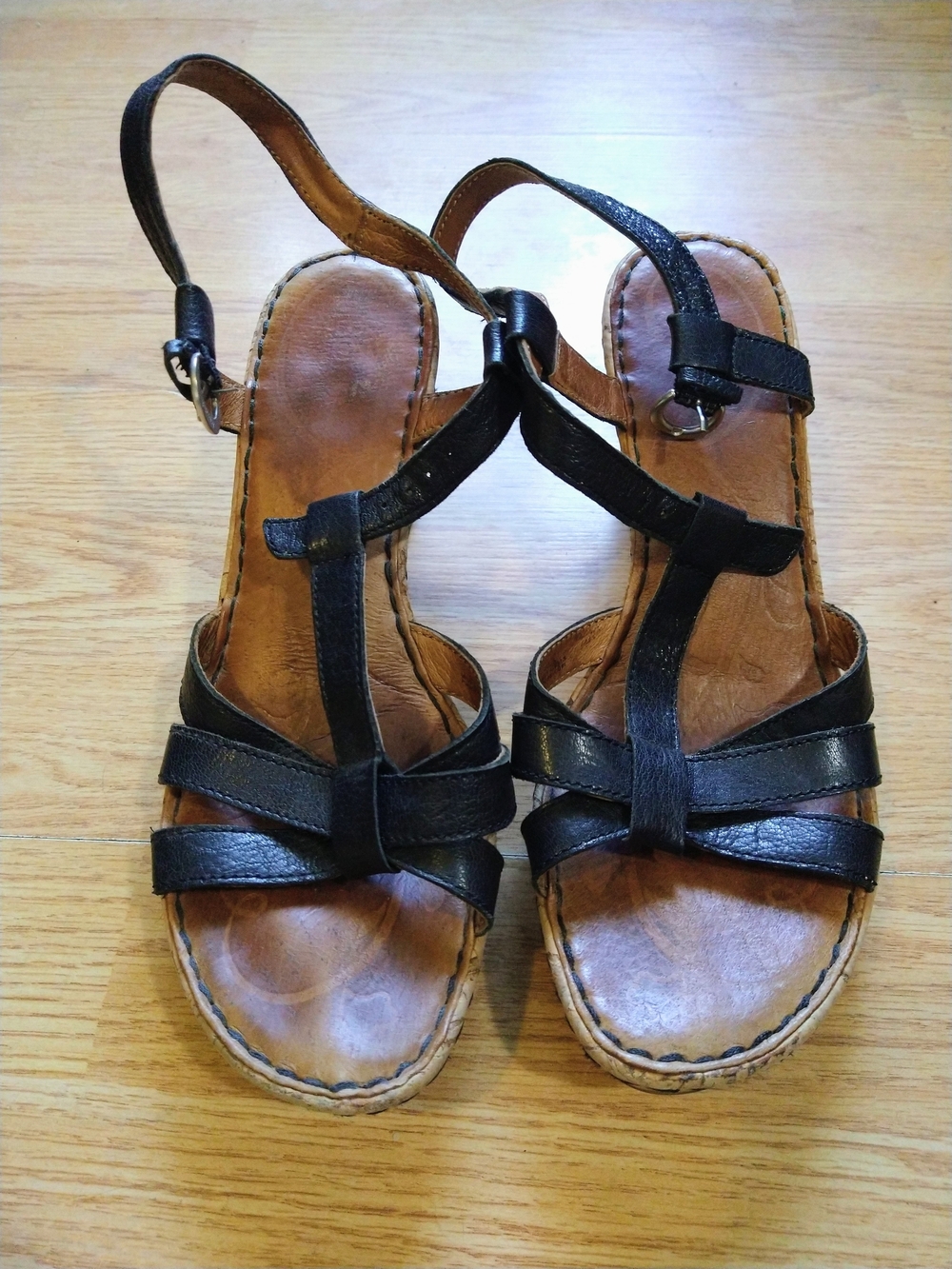 Born Black Leather T-Strap Sandals